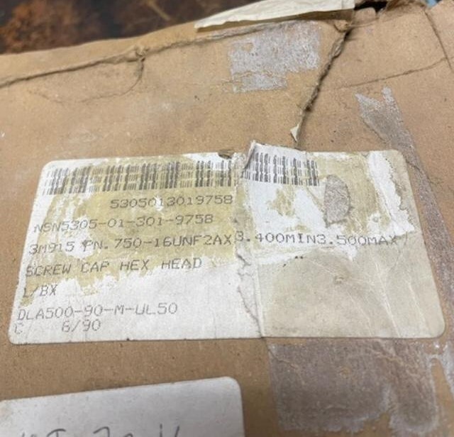 Hexagon Head Cap Screw / Bolt - P/N: 750-16 UNF (NOS)