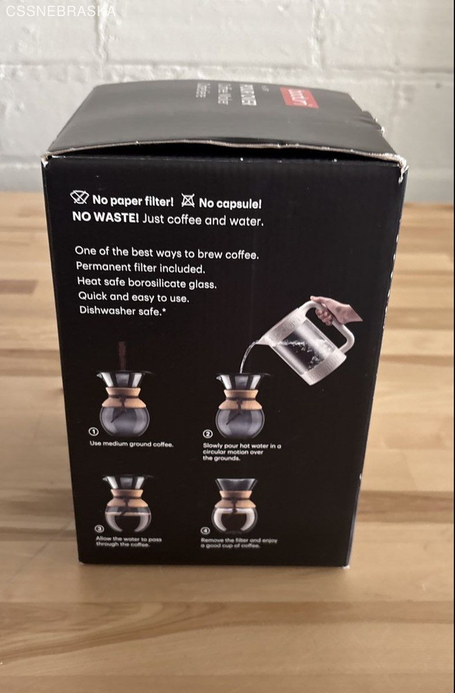 Bodum Pour Over Coffee Maker with a permanent filter.