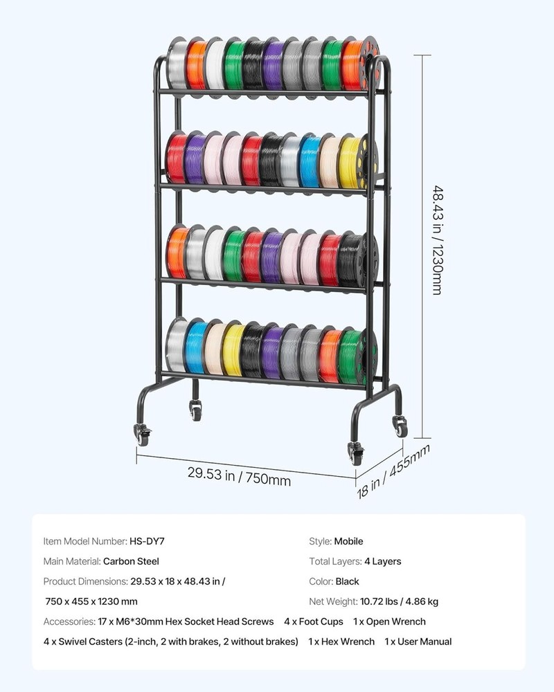 3D Printer Filament Storage Rack 4-Tier 3D Printer Stand with Storage