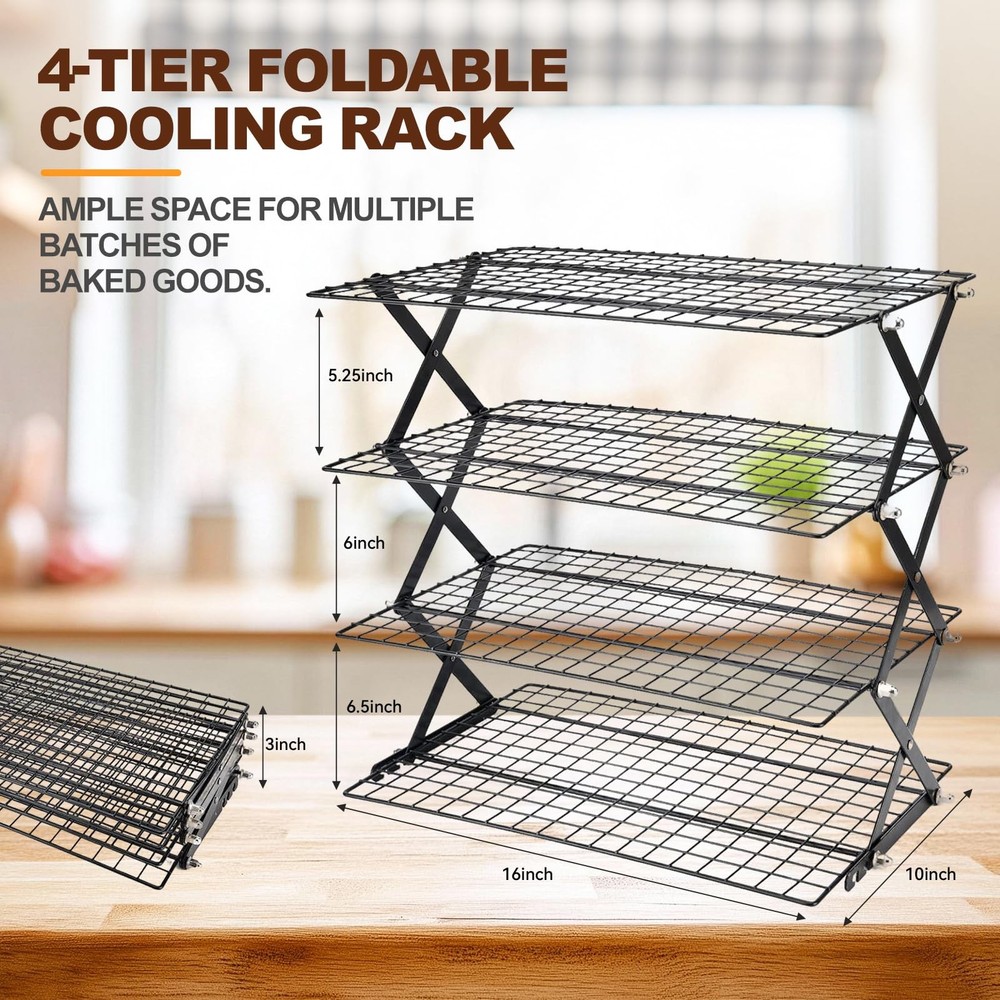 2/3/4-Tier Collapsible Cooling Rack, Adjustable Foldable Cookie Cooling Racks...