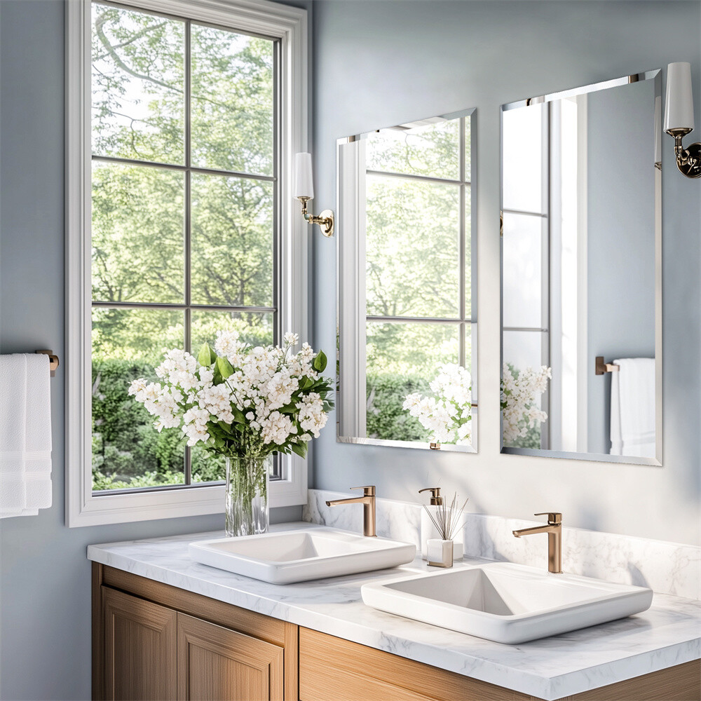 Rectangle Frameless Beveled Mirror for Bathroom Vanity Entryway Home Wall Decor