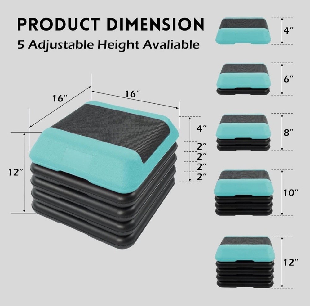 Step Aerobic Platform, Exercise Step with 5 Levels Adjustable Height, 4 Stackabl