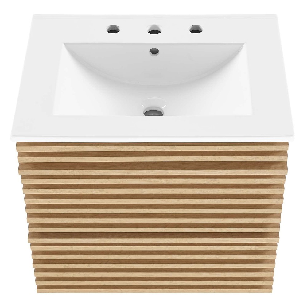 Modway Render 24" Wall-Mount Bathroom Vanity in Oak White