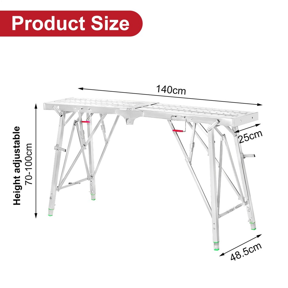 140 X 25cm Folding Scaffolding Platform Work Bench Scaffold Adjustable Height-
