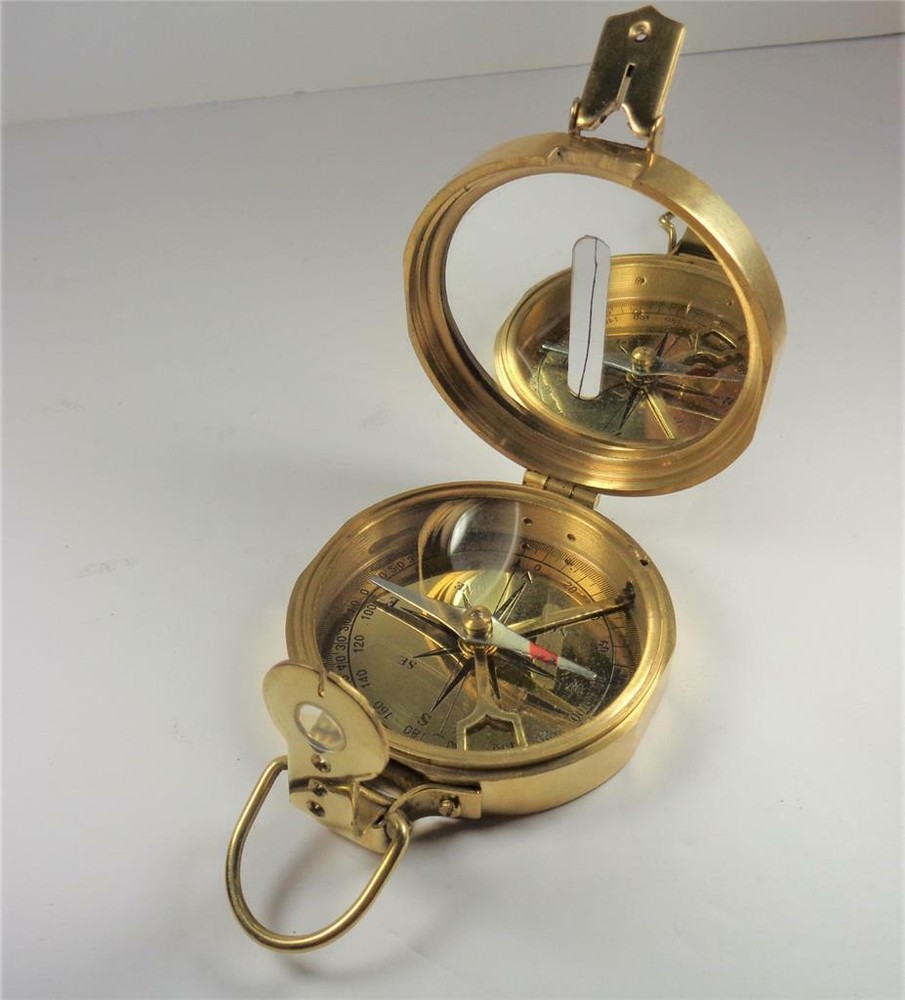 NAUTICAL SOLID BRASS CLINOMETER MARITIME FOLDING COMPASS INSTRUMENT WITH BOX