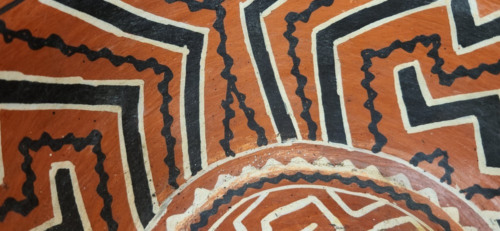 Vintage Peru Shipibo-Conibo Polychrome Earthenware Pottery Rattle Bowl 9.5"