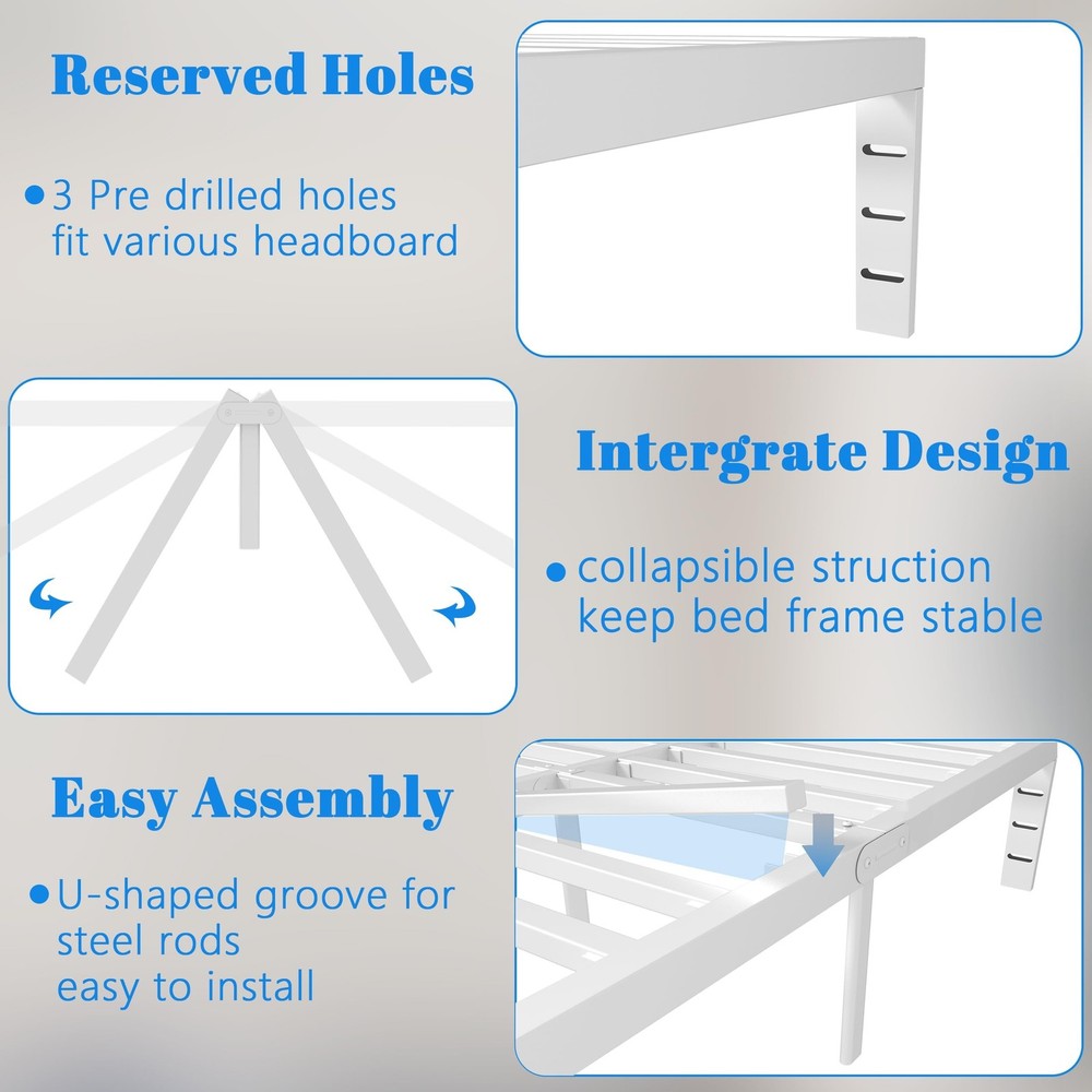 14 Inch White Full Size Bed Frame, Metal Bed Frame Full with Gaskets, No Box ...