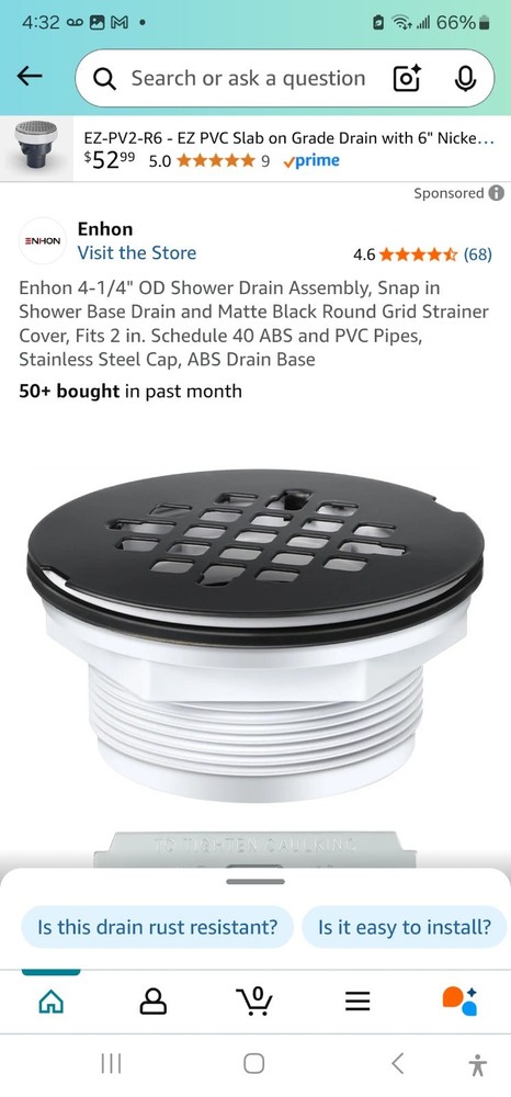 Enhon 4 1/4 OD shower Drain Assembly