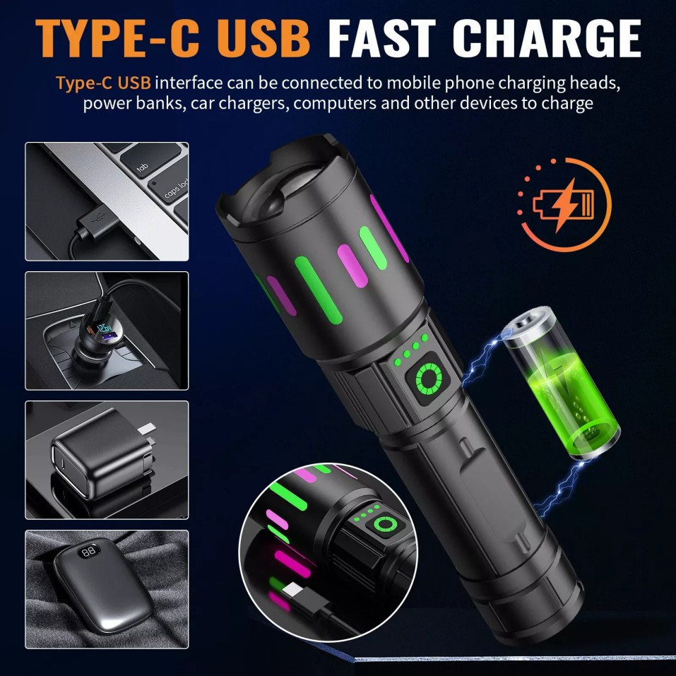 350000000 Lumen Super Bright LED Tactical Flashlight Rechargeable Work Light-