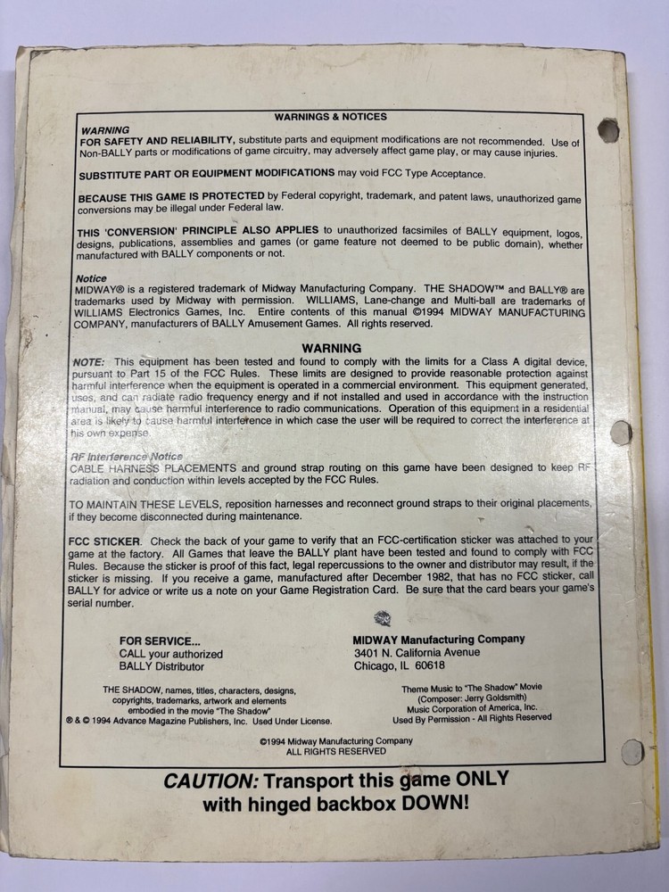 ORIGINAL-BALLY-THE SHADOW-OPERATIONS MANUAL