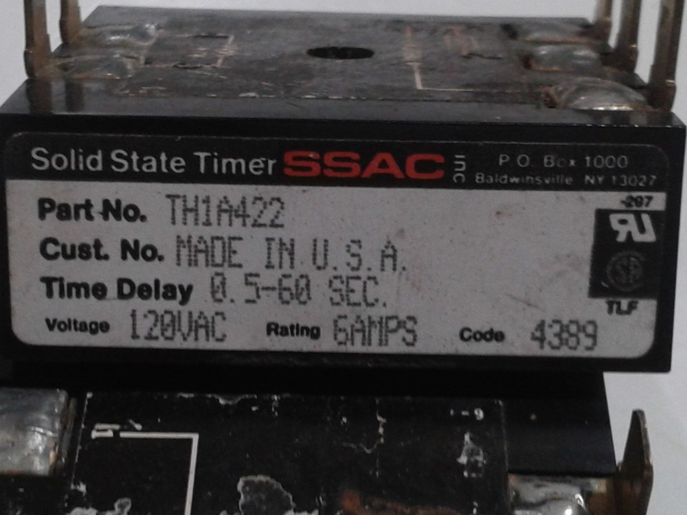 SSAC Solid State Timer TH1A422 0.5-60Sec 120VAC 6Amp USED TESTED