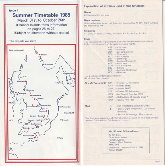 AirUK timetable 1985/03/31