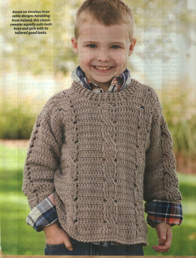 TRIPLE TWIST PULLOVER CHILD'S SWEATER 4 SIZES CROCHET PATTERN INSTRUCTIONS