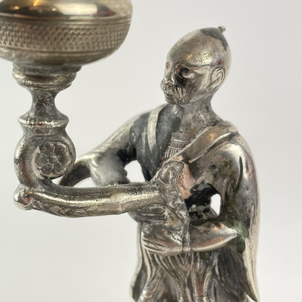 Antique Probably Spanish Solid “915” Silver Figural Chamberstick Figurehead 18cm