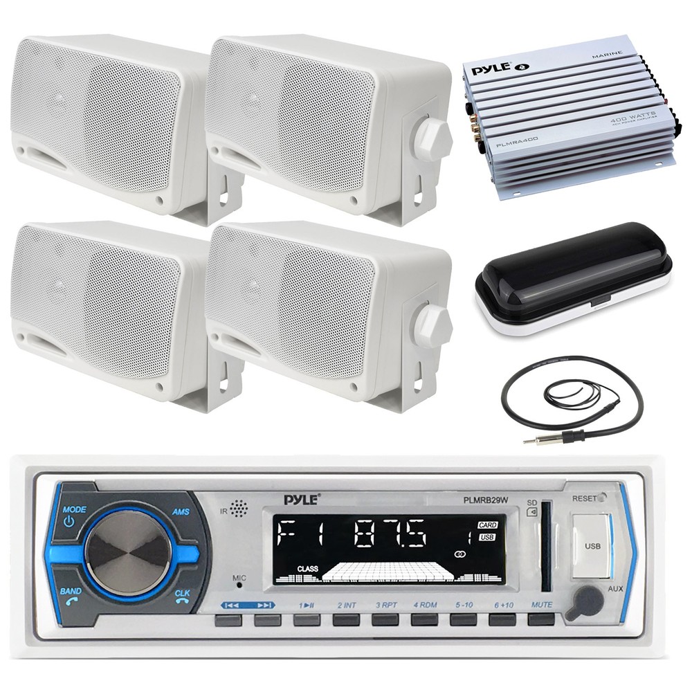 Pyle Bluetooth Stereo Receiver, 4x 3.5'' 200W Speaker, Amplifier, Cover, Antenna