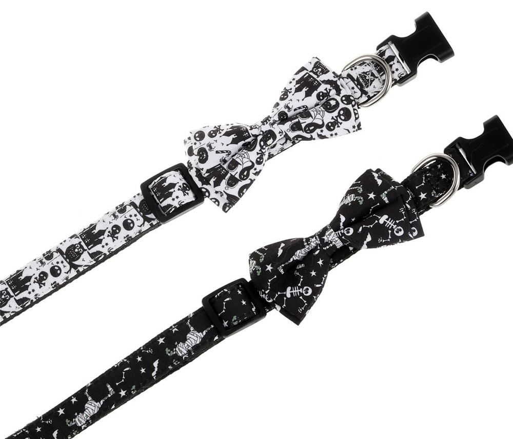 Halloween Dog Bow Tie Collar 2 Pack Quick Release Spooky Collar for Medium Si...