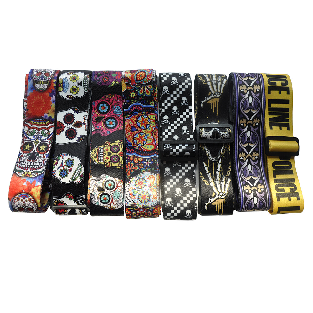 2'' Wide Printed Guitar Strap Polyester Woven With Leather Head