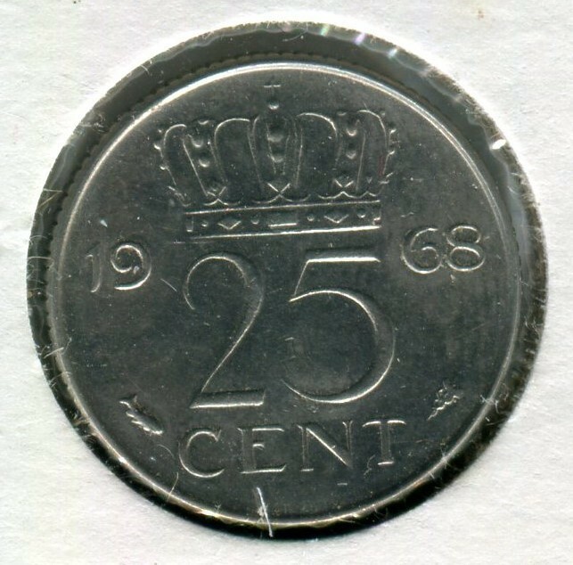 Foreign Coin - Netherlands - 25 Cents 1968