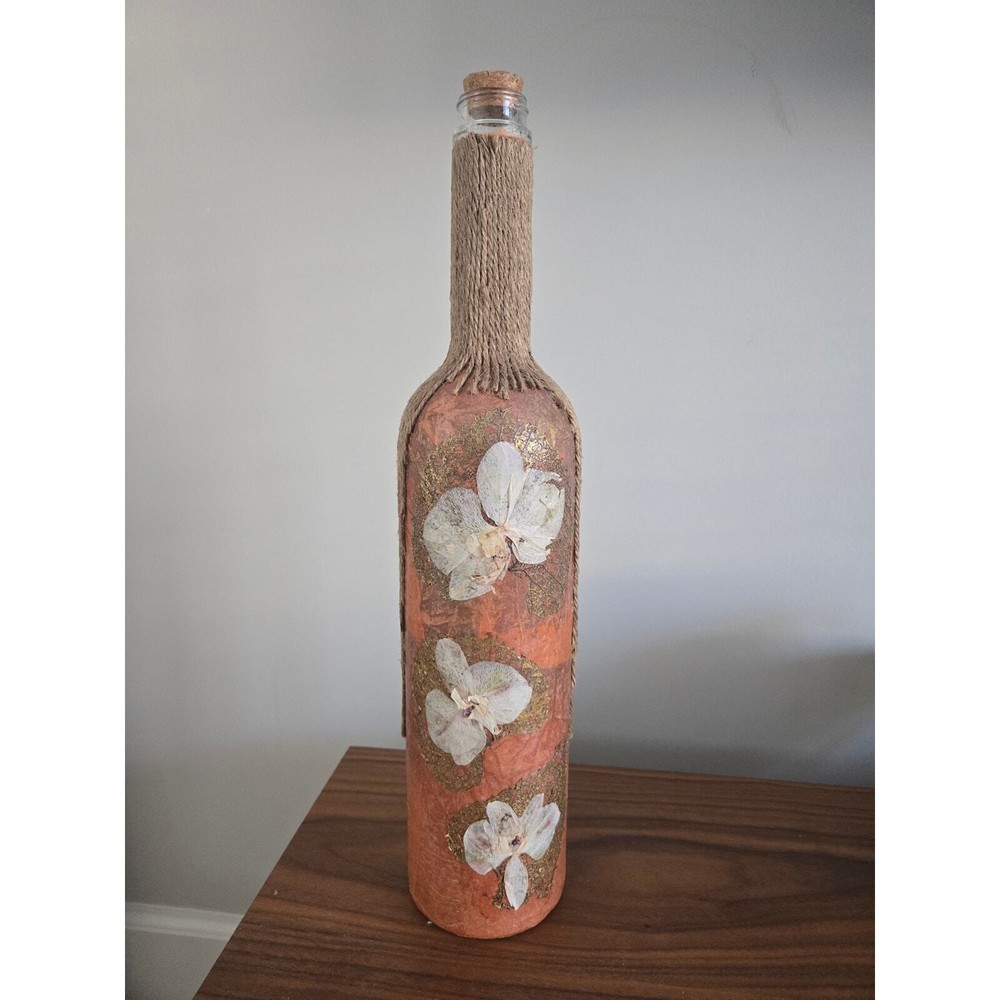 Handmade Papier Mache Applique Collage Decorative Bottle