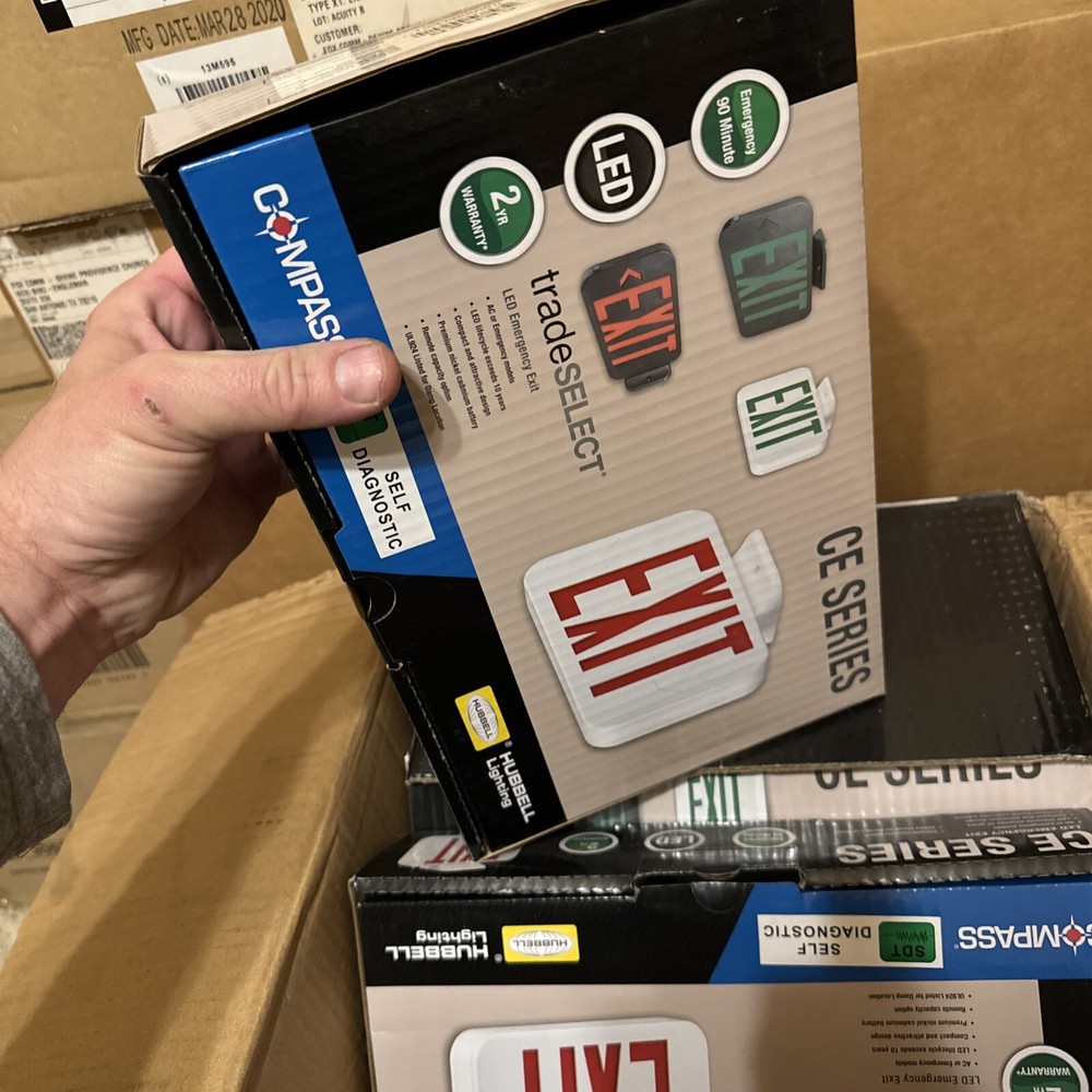 Compass Hubbell CERSD Red LED Battery Backup Damp Location Emergency Exit Sign