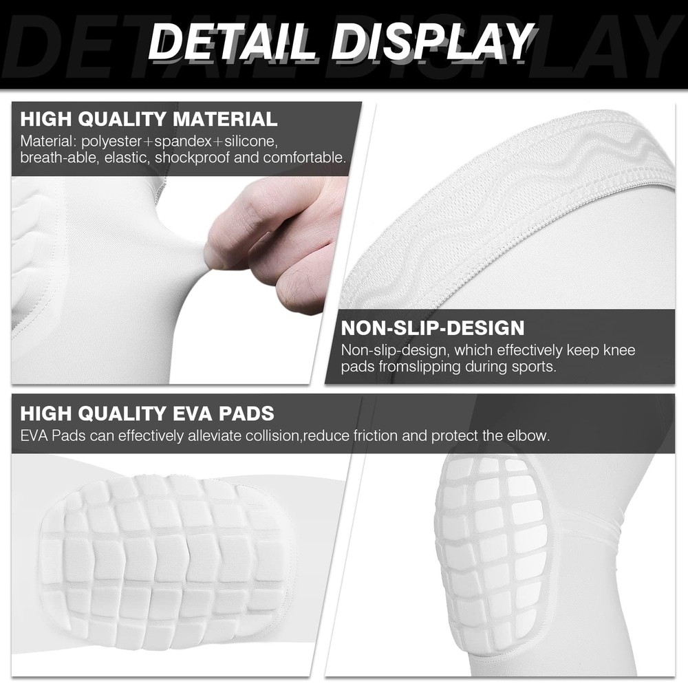 AceList 2PCS Elbow Pads with Padded Compression Shield Shape Medium, White