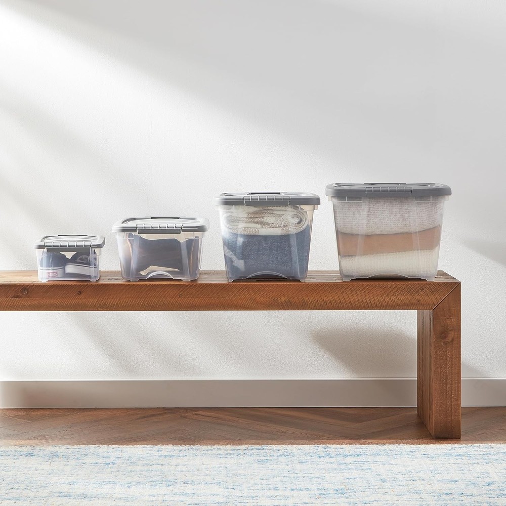 Plastic Storage Containers W/ Secure Latching Lids Stackable Organization Bins