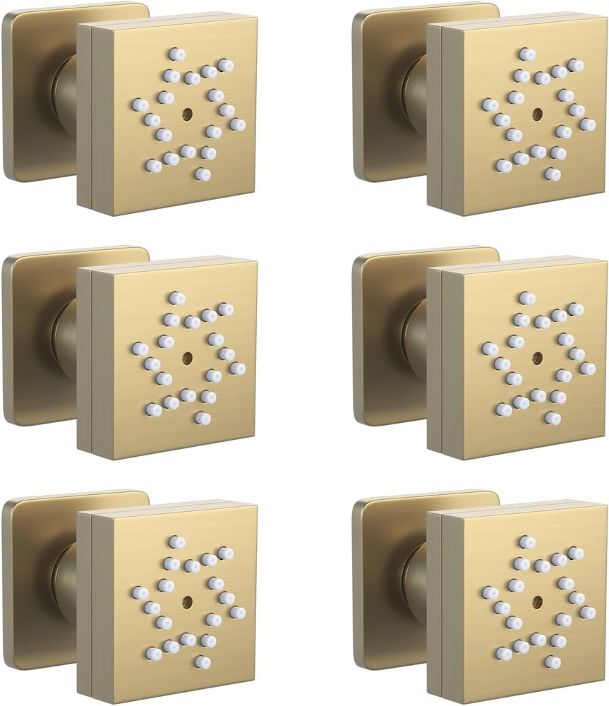 Brushed Gold 6PCS Dual Function Solid Brass Body Spray Shower Jets Massagers