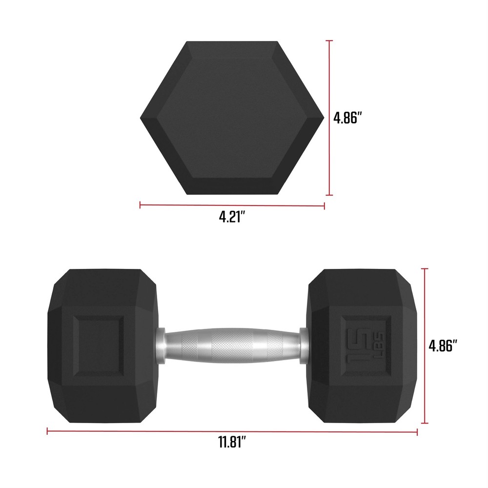 15lbs Rubber Hex Dumbbell Set – Solid Steel Handles, Durable Rubber Coating