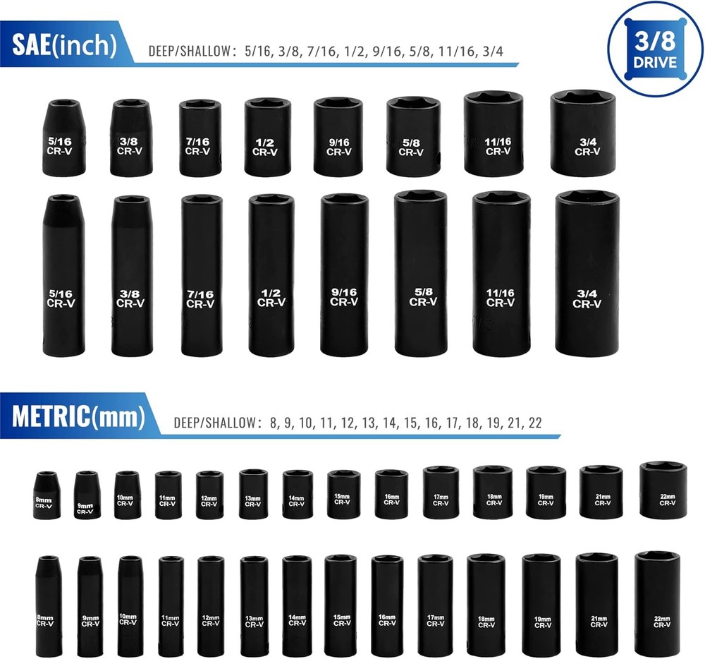 Drive Socket Set Deep and Shallow Ratchet Extension Bar Reducer