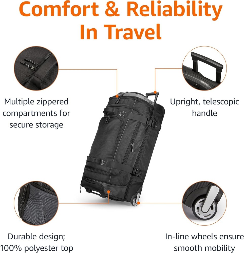 35-inch Large Rolling Duffle Bag with Wheels and Handle