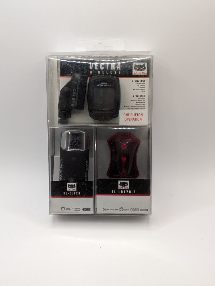 Cateye Combo Pack Vectra Wireless 5 Function CC-VT100W HL-El120 TL-LD170-R