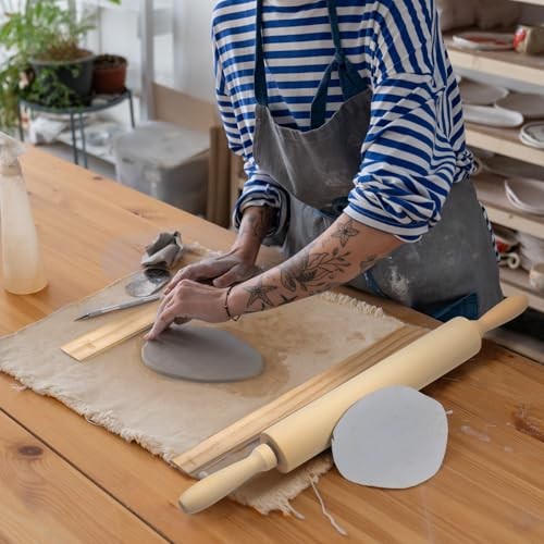 12 Pcs Pottery Tools Include 1 Wood Rolling Pin Sculpting Polymer Tablecloth