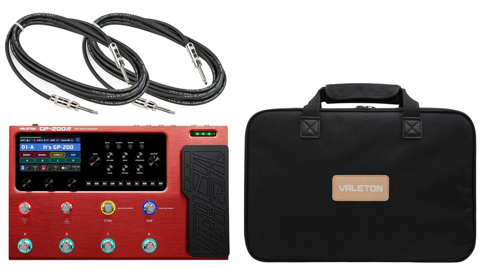 Valeton GP-200R-K Bundle Multi-Effects Processor, 2x Cables, and GPB-1 Bag, Red