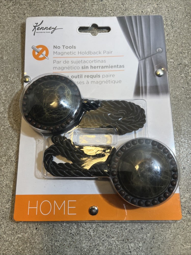 KENNY ..NO TOOLS.    MAGNETIC CURTAIN HOLDBACK PAIR