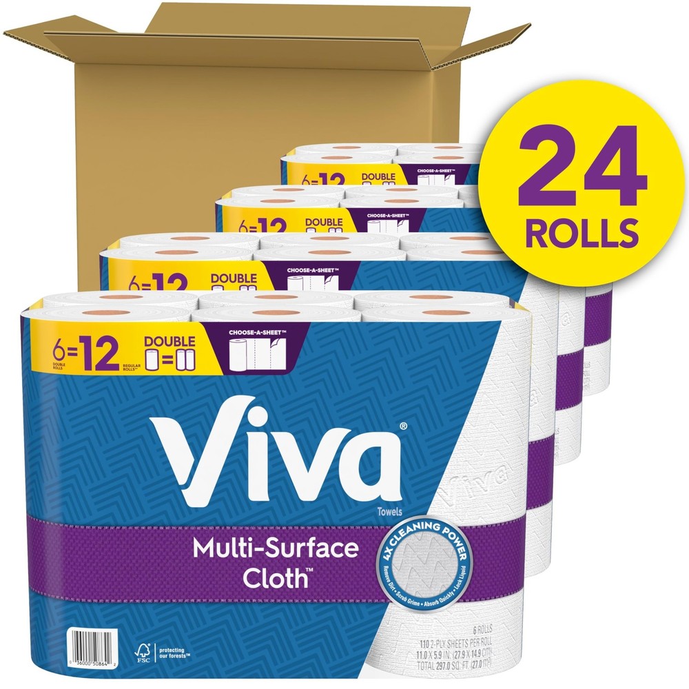 Viva Multi-Surface Cloth Paper Towels, 24 Double Rolls, 110 Sheets Per Roll (...