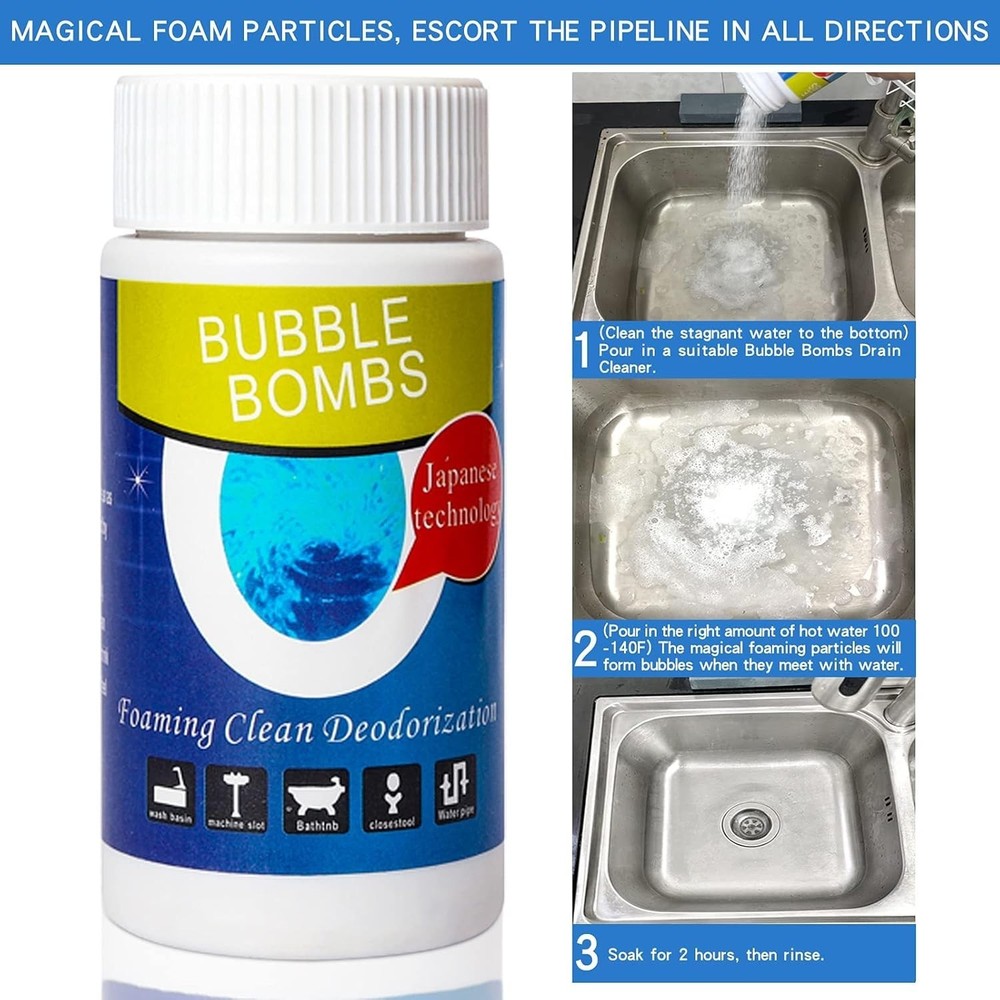 2 Pcs Magic Bubble Bombs Drain Cleaner - Fast Foaming Pipe Cleaner Powder