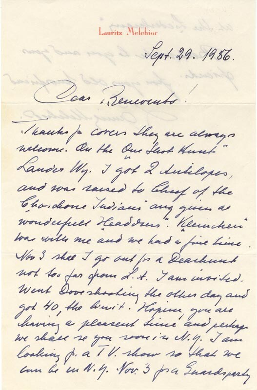 LAURITZ MELCHIOR - AUTOGRAPH LETTER SIGNED
