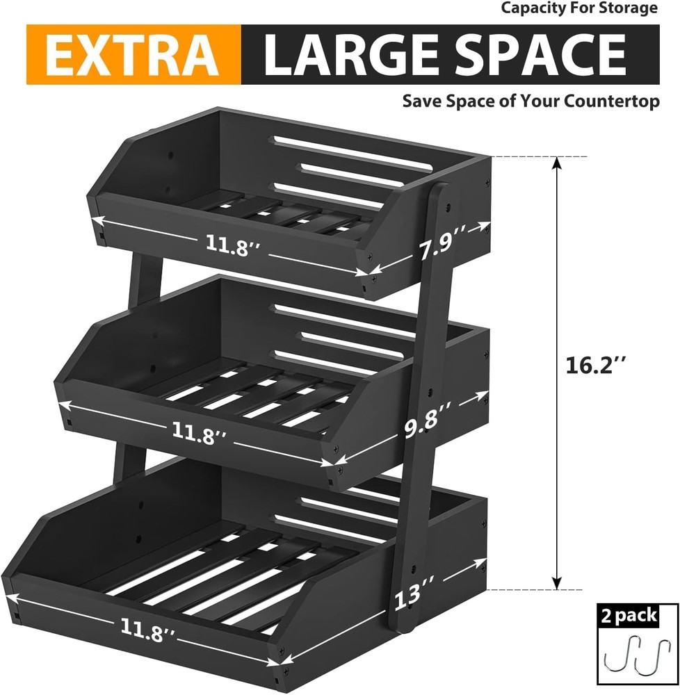 Bamboo Fruit Basket for Kitchen – 3 Tier Fruit Bowl For Kitchen Counter