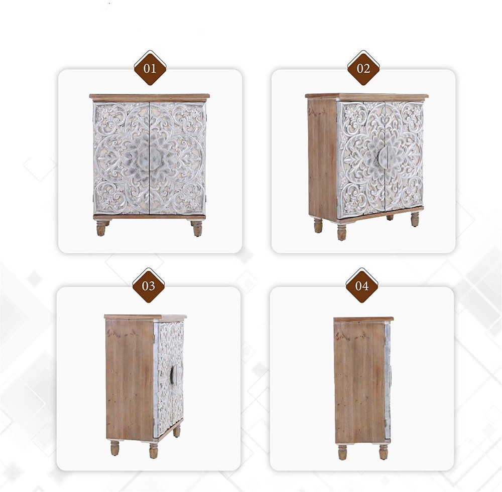 Accent Cabinet with 2 Doors Sideboard Buffet Storage Kitchen Distressed Cabinet