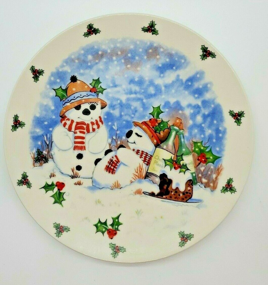 7.25" Holiday Winter Snowman Painted Decorative Plate