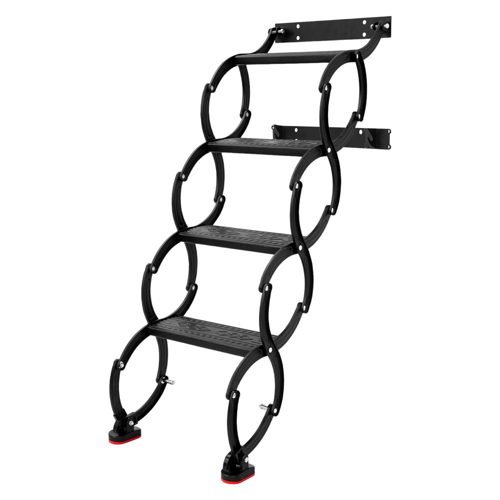4-Step Wall Mounted Folding Ladder, Black Retractable Telescoping Step Ladders