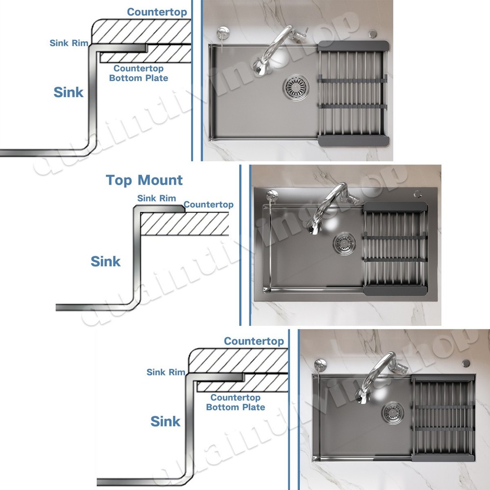 Rectangular Kitchen Sink Stainless Steel Single Bowl Drop In Top Mount Faucet US