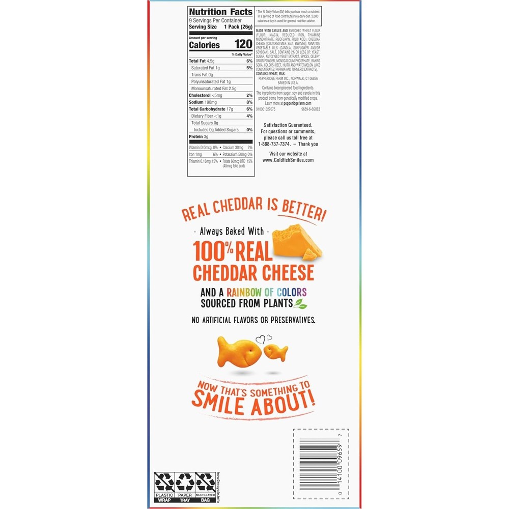 Colors Cheddar Crackers, Snack Pack, 0.9 oz, 9 CT Multi-Pack Tray