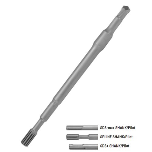 Solid-Body Hard-Head Bits SDS-Max Shank Pilot 1-1/8" thru 1-5/8" Head 18" Depth