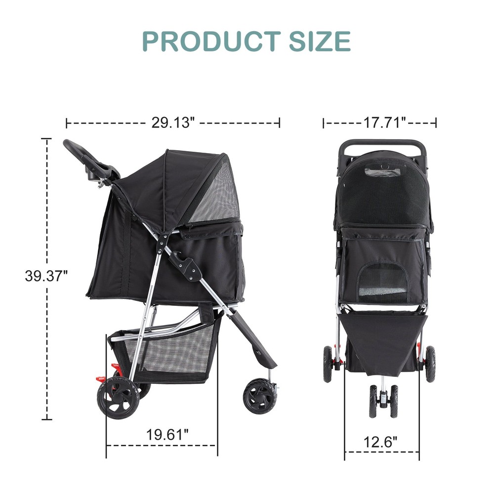 Dog Stroller with 3 Wheels, Foldable, Lightweight, and Durable, Ideal for Small
