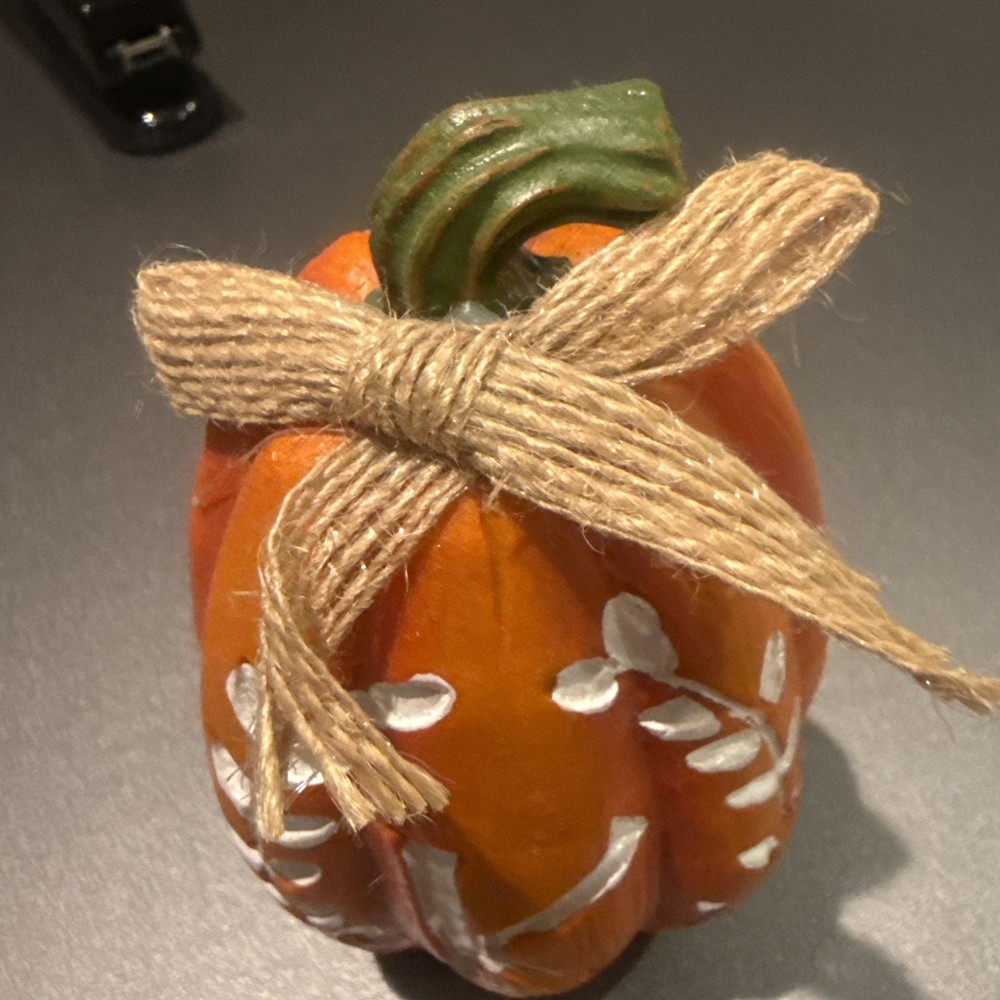 Monogram “K” Decorative Pumpkin With Leaf Design Orange Fall Traditional