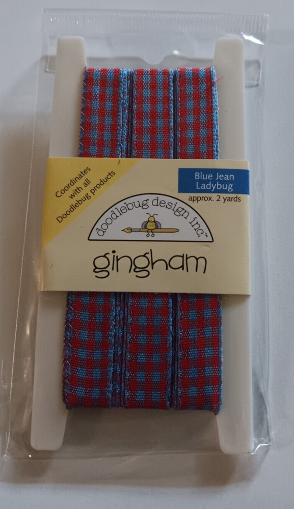Doodlebug Ribbon Spool Gingham Blue Jean Ladybug Red Blue