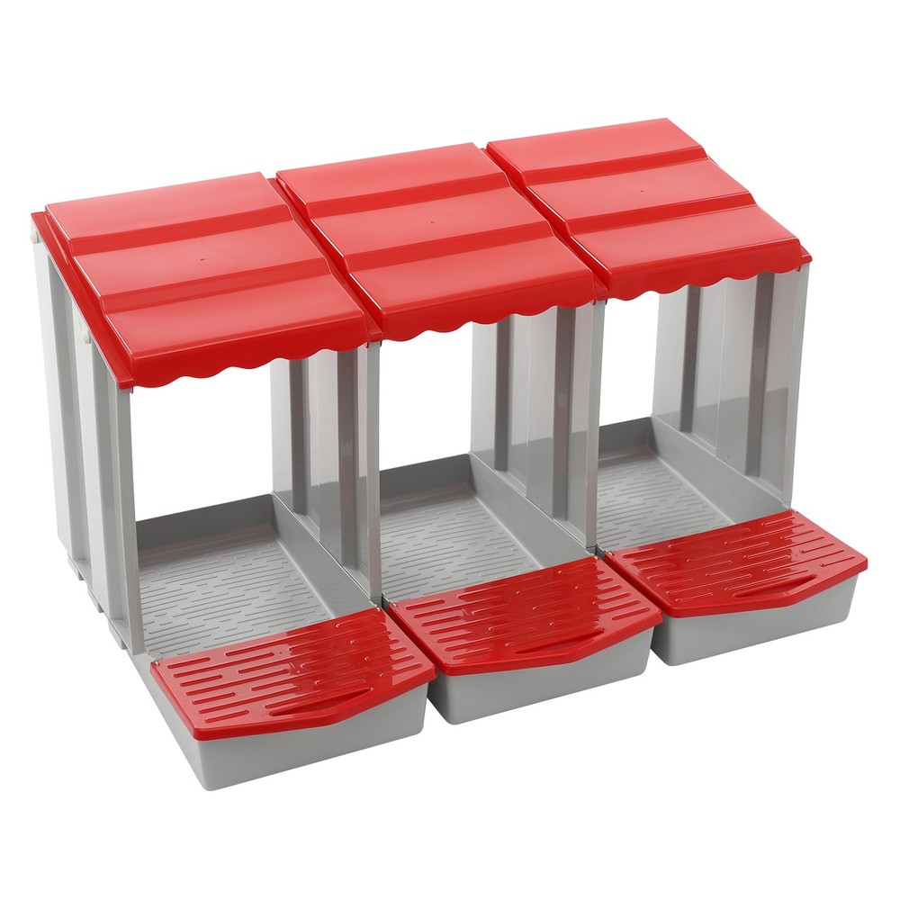 3-Compartment Chicken Nesting Box, Chicken Laying Box with Egg Collection Red