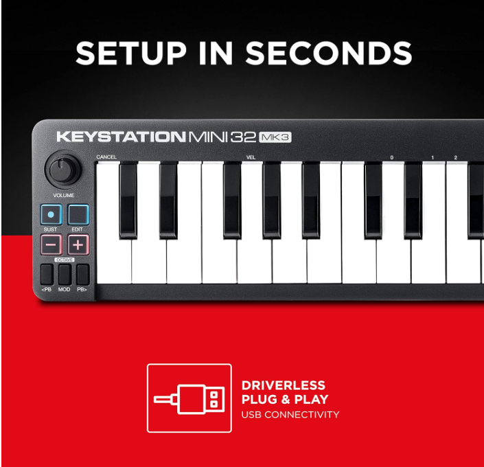 Keystation Mini 32 MK3 - USB MIDI Keyboard Controller with 32 Velocity
