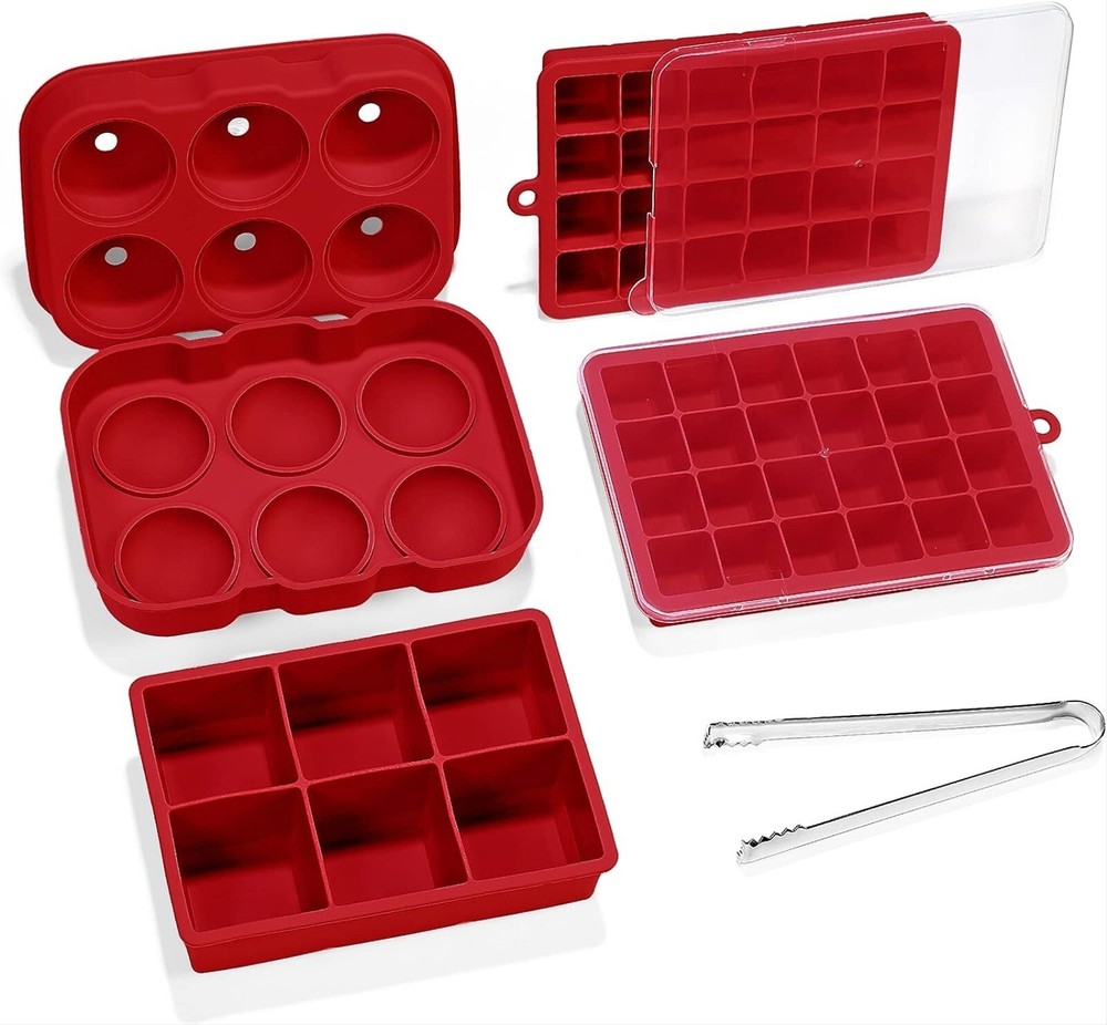 Silicone Ice Ball Maker Pieces, Small & Large Square Ice Cube Molds Tangs